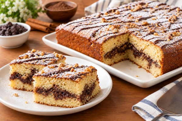 Vanilla Sheet Cake with Chocolate Cinnamon Filling