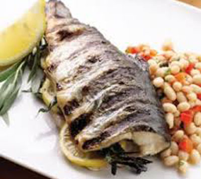 Grilled Whole Trout with Lemon-Tarragon Bean Salad