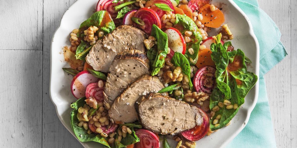 Spinach and Barley Salad with Grilled Pork