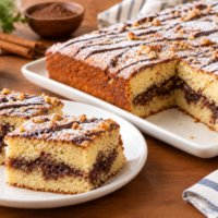 Vanilla Sheet Cake with Chocolate Cinnamon Filling